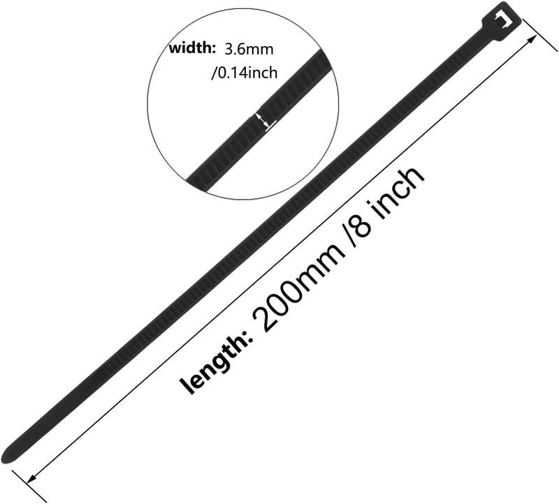 RAMPOW 8 Inch Black Zip Tie 1000 PCS, 40 Lbs - Small to Medium Zip Tie, Nylon PA66 UV Resistant Cable Tie Heavy Duty for Indoor and Outdoor Use - Ideal for bundling and securing objects - Image 2